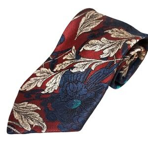 Etienne Aigner Mens Burgundy Floral Jacquard Silk Blend‎ Necktie Vintage